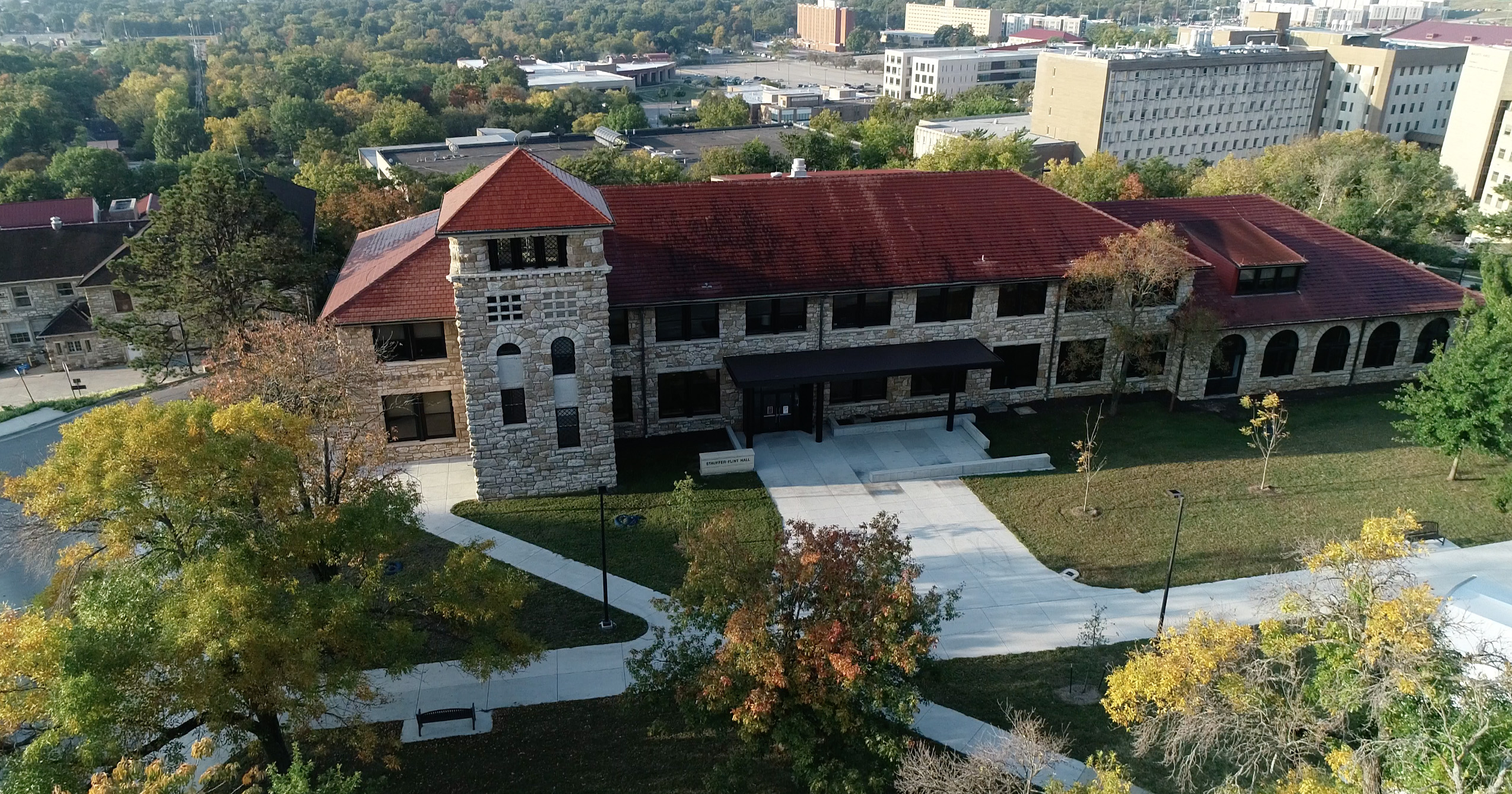 Aerial photo of Stauffer-Flint Hall
